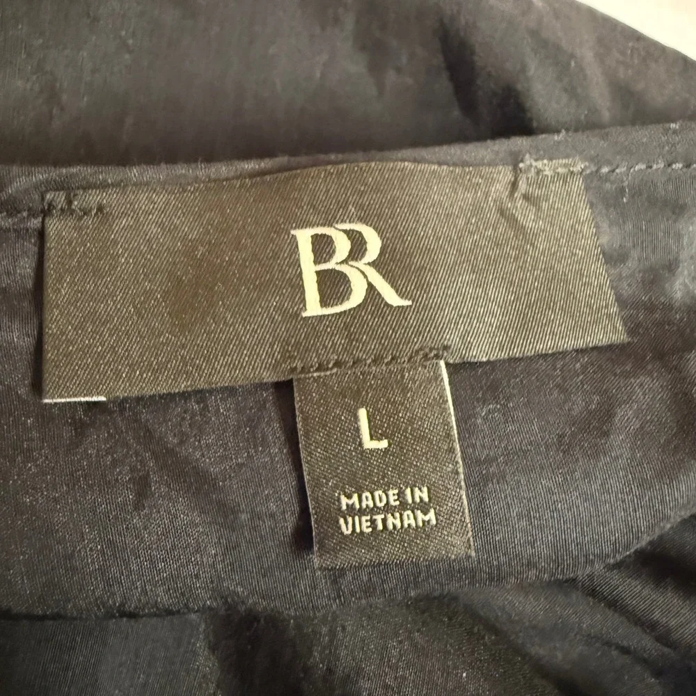 Banana Republic Eliana Cotton Silk Top Size L Black Balloon Sleeve Bubble Hem